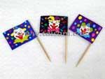 TS01027  3 ASSORTED PARTY CLOWN FLAG PICK